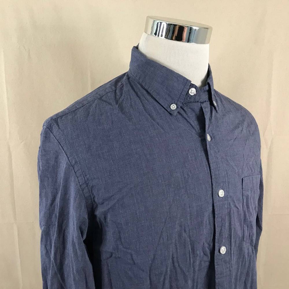 J.Crew Large Slim Untucked Shirt Blue Flex Washed Button Down Cotton Blend Mens